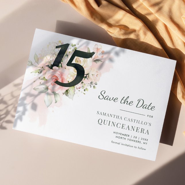 Quinceanera Rustic Floral 15th Birthday Save The Date (Quinceanera 15th Birthday Party Save the Date Announcement)