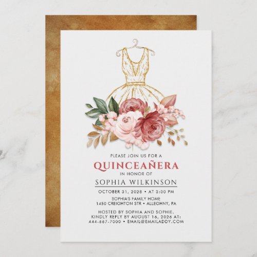 Quinceanera Rustic Floral Dress 15th Birthday Invitation