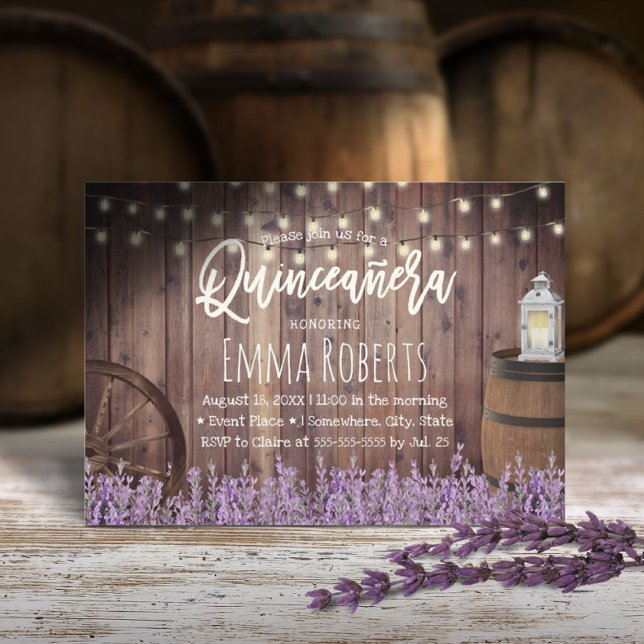 Quinceanera Rustic Lavender Flowers & Lantern Invitation (Creator Uploaded)