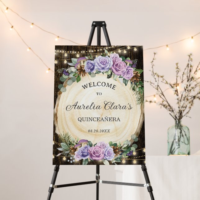 Quinceanera Rustic Purple Floral Enchanted Forest Foam Board (In Situ (Stand))