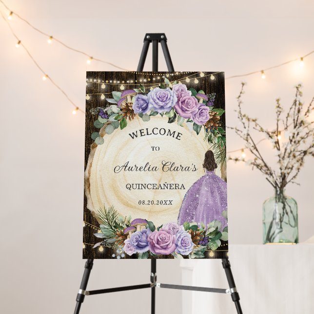 Quinceañera Rustic Purple Floral Enchanted Forest  Foam Board (In Situ (Stand))