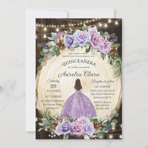 Quinceaera Rustic Purple Floral Enchanted Forest Invitation