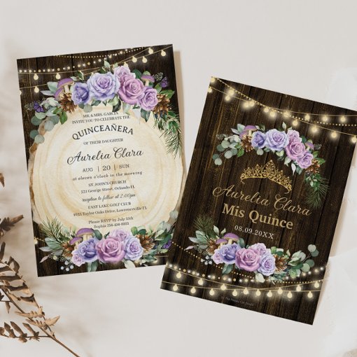 Quinceañera Rustic Purple Floral Enchanted Forest Invitation | Zazzle