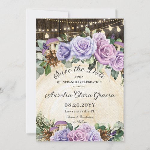 Quinceaera Rustic Purple Floral Enchanted Forest Save The Date