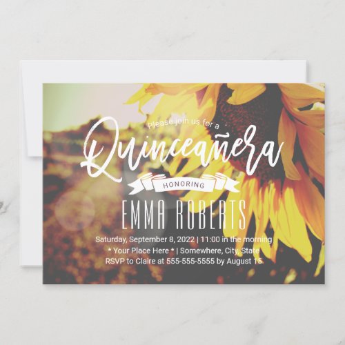 Quinceanera Rustic Sunflower Girl 15th Birthday Invitation