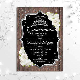 Quinceanera - Rustic Wood Silver White Invitation