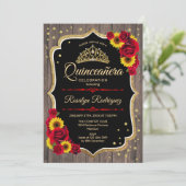 Quinceanera - Rustic Wood Sunflowers Roses Invitation (Standing Front)