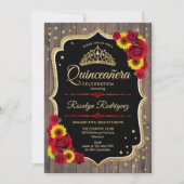 Quinceanera - Rustic Wood Sunflowers Roses Invitation (Front)