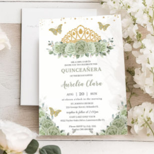 Vellum Quinceanera Invitations with Gold Crown