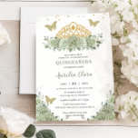 Quinceañera Sage Green Floral Gold Crown Butterfly Invitation<br><div class="desc">Personalize this lovely quinceañera invitation with own wording easily and quickly,  simply press the customize it button to further re-arrange and format the style and placement of the text.  Matching items available in store!  (c) The Happy Cat Studio</div>