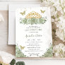 Quinceañera Sage Green Floral Gold Crown Butterfly Invitation