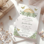 Quinceanera Sage Green Floral Gold Crown Butterfly Invitation<br><div class="desc">Personalize this lovely quinceañera Mis XV invitation with own wording easily and quickly. Simply click the "Edit Using Design Tool" button to modify the text, wording, font style, font size, and font color. You can also add or remove text, and move or remove images. The butterflies are movable, resizable, duplicatable,...</div>