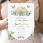 Quinceañera Sage Green Floral Gold Crown Español Invitation<br><div class="desc">Personalize this lovely quinceañera invitation with own wording easily and quickly,  simply press the customize it button to further re-arrange and format the style and placement of the text.  Matching items available in store!  (c) The Happy Cat Studio</div>