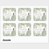 Quinceañera Sage Green Floral Princess Butterflies Square Sticker | Zazzle