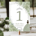 Quinceañera Sage Green Floral Silver Girl Dress Table Number<br><div class="desc">Personalize this lovely quinceañera / birthday party table number card easily and quickly, simply press the customize it button to further re-arrange and format the style and placement of the text.  Matching items available in store! (c) The Happy Cat Studio PS: Please place a separate order for each number individually....</div>