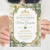 Quinceañera Sage Green & Gold Crown Butterfly