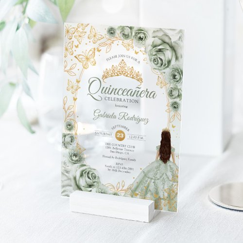 Quinceanera Sage Green Gold Floral