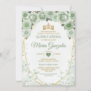 Quinceañera Sage Green Mexican Butterfly Invitation