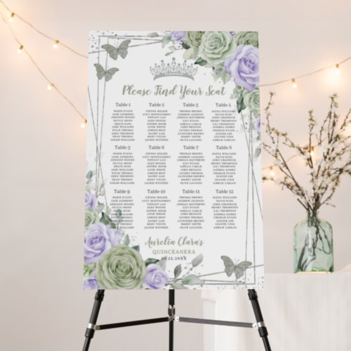 Quinceanera Sage Green Purple Floral Seating Chart Foam Board