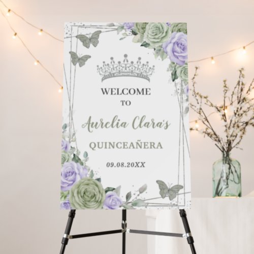 Quinceaera Sage Green Purple Floral Welcome Sign
