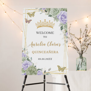 Quinceañera Sage Green Purple Floral Welcome Sign