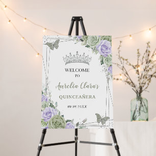 Quinceanera Sage Green Purple Floral Welcome Sign