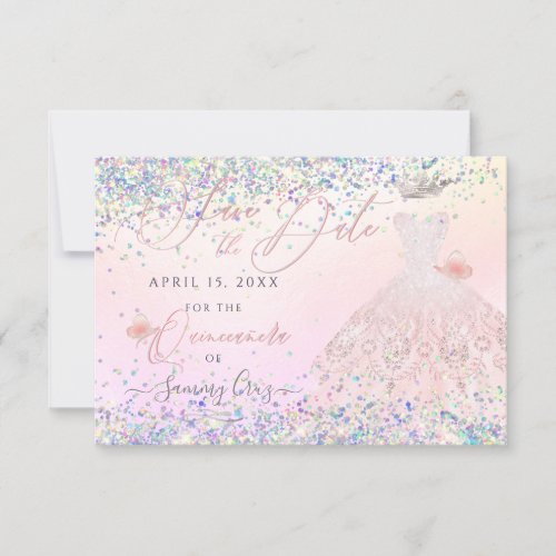 Quinceanera Save Date Holographic Confetti  Invita Invitation