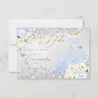 Quinceanera Save Date Holographic Confetti Invitation