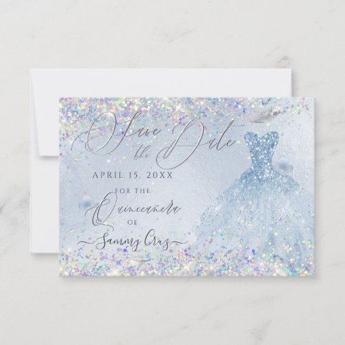 Quinceanera Save Date Holographic Confetti  Invitation