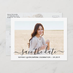 Quinceañera Save the Date 2 Photo Elegant Script Announcement Postcard