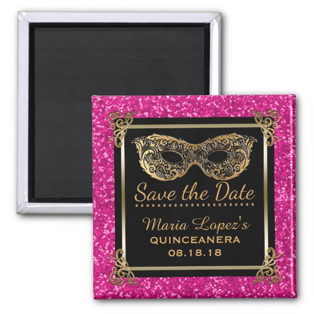 Quinceanera Save the Date Birthday Pink Gold Magnet (Front)