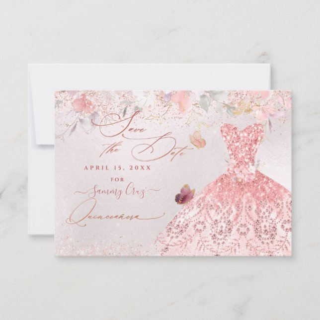 Quinceanera Save the Date Blush Pink Dress (Front)