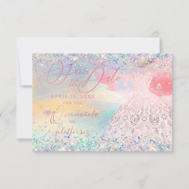 Quinceanera Save the Date Blush Pink Dress Invitation (Front)