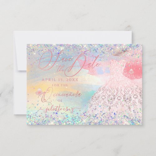 Quinceanera Save the Date Blush Pink Dress Invitation