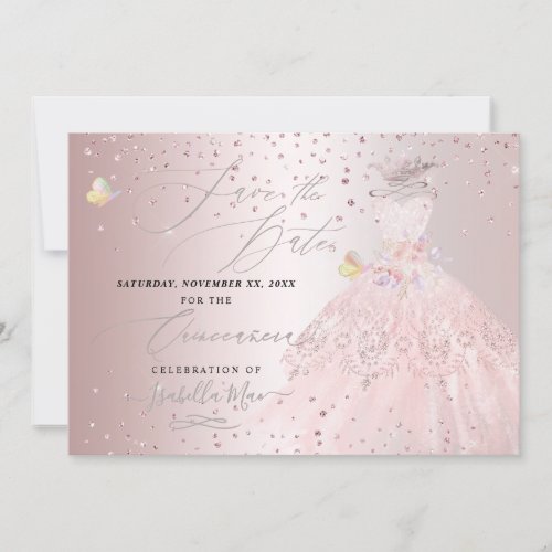 Quinceanera Save the Date Blush Rose Sweet Peas Invitation