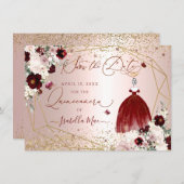 Quinceanera Save the Date Burgundy Gown Invitation (Front/Back)