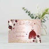 Quinceanera Save the Date Burgundy Gown Invitation (Standing Front)