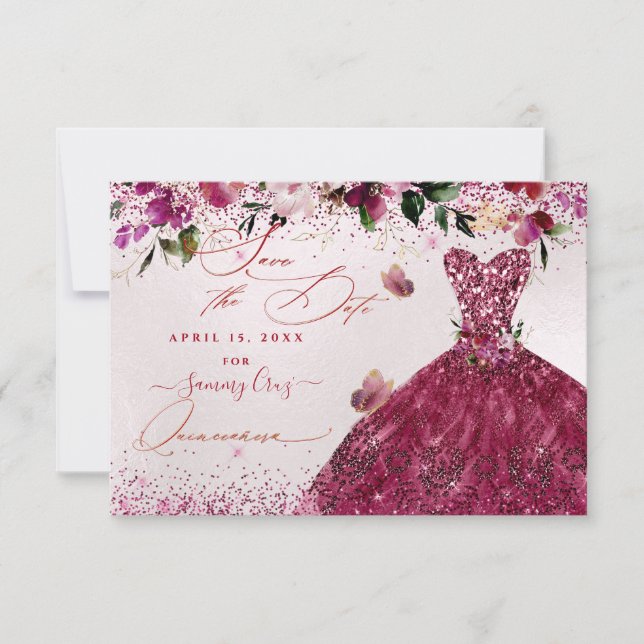 Quinceanera Save the Date Cherry Red Dress (Front)