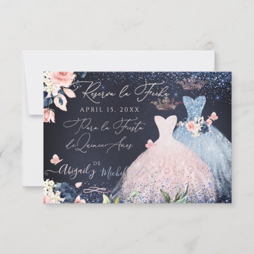 Quinceanera Save the Date  Dusty Blue Gown Invitation