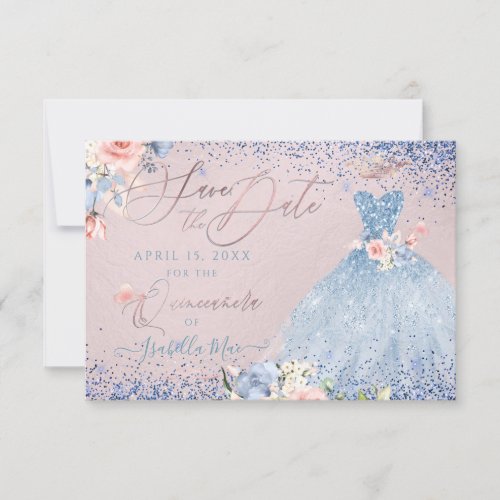 Quinceanera Save the Date  Dusty Blue Gown Invitation