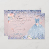 Quinceanera Save the Date  Dusty Blue Gown Invitation (Front/Back)