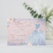 Quinceanera Save the Date  Dusty Blue Gown Invitation (Standing Front)