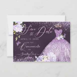 Quinceanera Save the Date Dusty Purple Gown  Invit Invitation