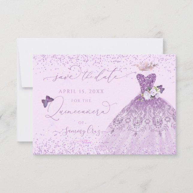 Quinceanera Save the Date Dusty Purple Gown  Invit Invitation (Front)