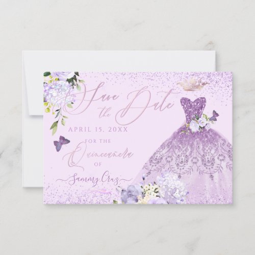 Quinceanera Save the Date Dusty Purple Gown  Invitation