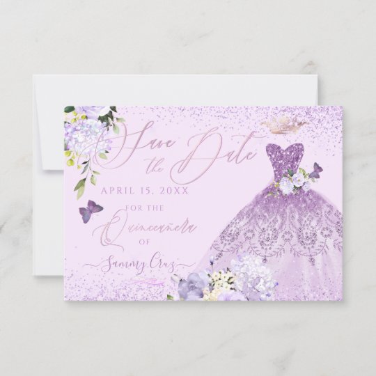 quinceanera-save-the-date-dusty-purple-gown-invitation-zazzle