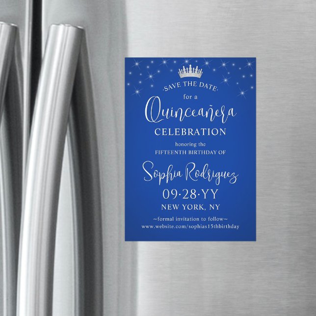 Quinceañera Save the Date Elegant Royal Blue Magnetic Invitation (Creator Uploaded)