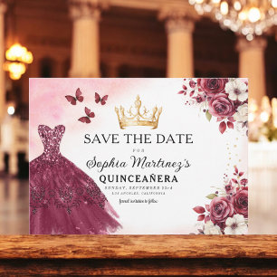 Quinceanera Save the Date Floral Burgundy