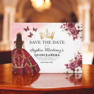 Quinceanera Save the Date Floral Burgundy 