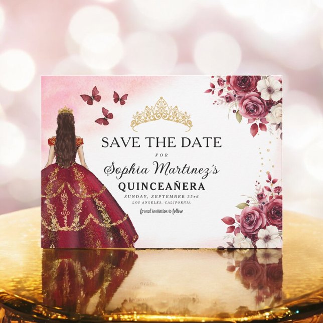 Quinceanera Save the Date Floral Burgundy  (Creator Uploaded)